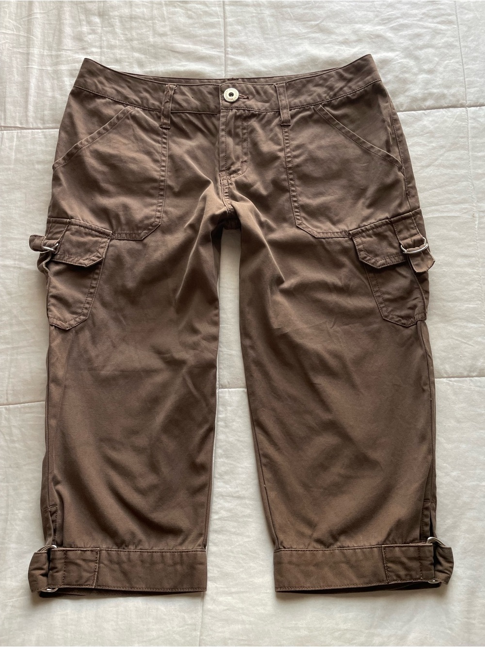 Y2K Brown Low Rise Cargo Capri Pants 4 Flap Pockets Bratz Casual 2000s Goblin